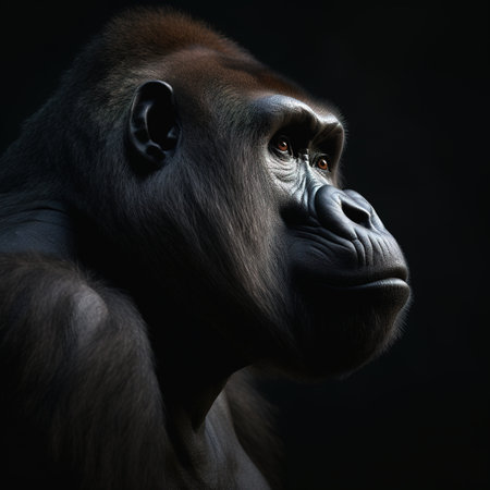 Portrait of a gorilla on a black background. Studio shot.の素材