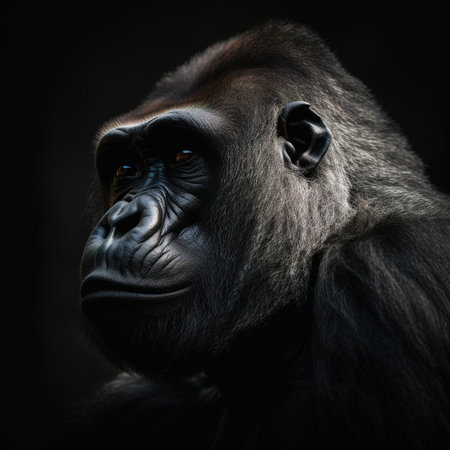 Portrait of a gorilla on a dark background. Studio shot.の素材