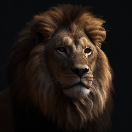 Portrait of a lion on a black background. Studio shot.の素材
