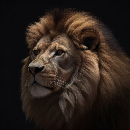 Portrait of a lion on a black background. Studio shot.の素材