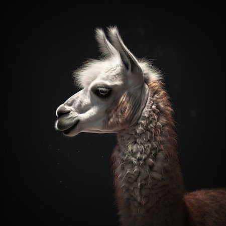 Portrait of an alpaca on a black background, studio shotの素材
