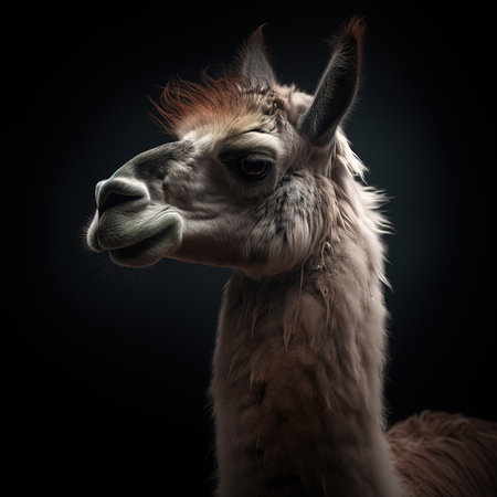 Portrait of an alpaca on a black background, studio shotの素材