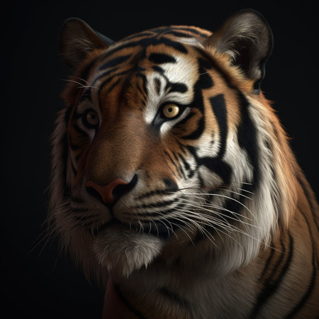 Portrait of a tiger on a black background. Studio shot.の素材