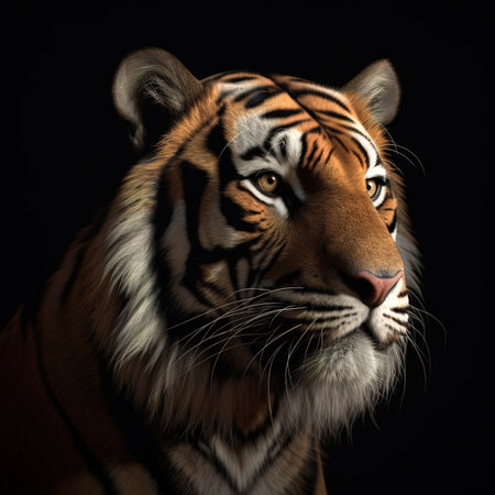 Portrait of a tiger on a black background. Studio shot.の素材