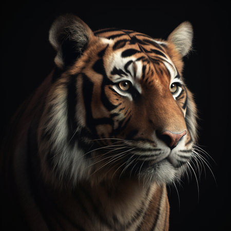 Portrait of a tiger on a dark background. Close-up.の素材