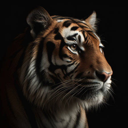 Portrait of a tiger on a black background. Studio shot.の素材