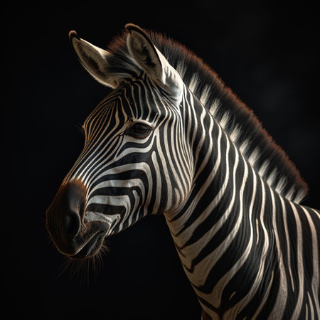 Portrait of a zebra on a black background. Studio shot.の素材