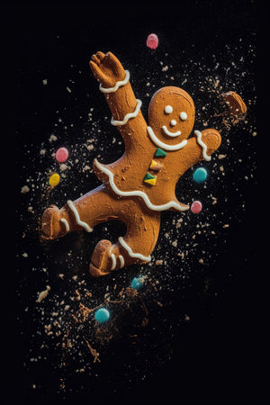 Gingerbread man on a black background. Christmas and New Year concept.の素材