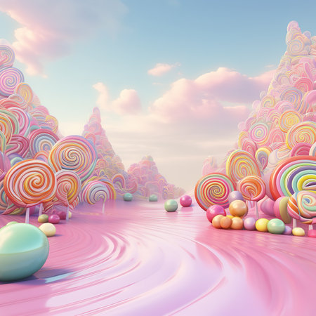 3d render of a fantasy landscape with lollipops.の素材