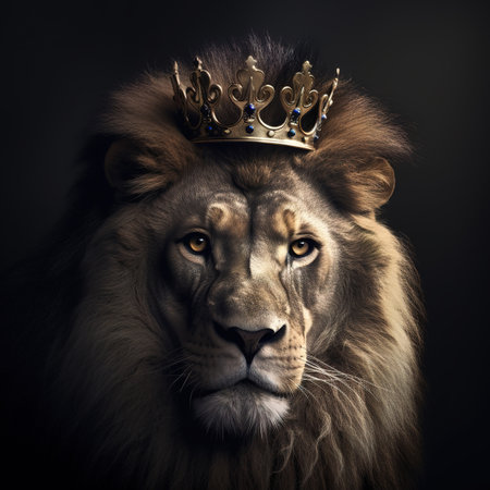 Lion king with crown. Portrait of a lion king.の素材