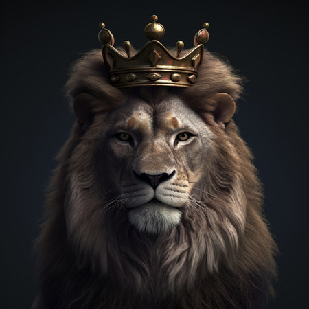 Photo for Portrait of a lion king with a crown on his head. - Royalty Free Image