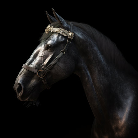 Portrait of a horse on a black background.の素材