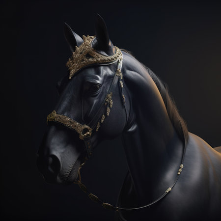 Portrait of a horse on a dark background. Studio shot.の素材