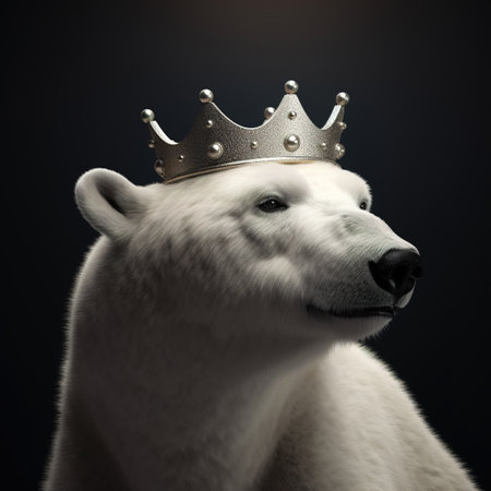 White polar bear in a crown on a black background.の素材