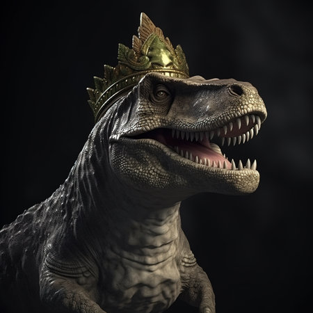 3D rendering of a dinosaur Tyrannosaurus Rex isolated on black backgroundの素材