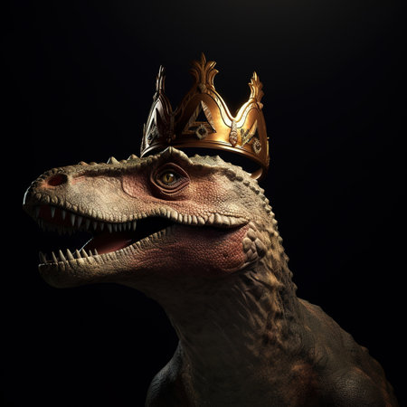 dinosaur in a crown on a black background. 3d renderの素材