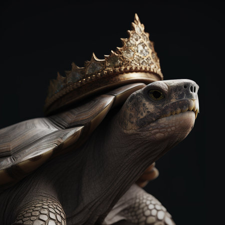 Turtle in a crown on a black background. 3d renderingの素材