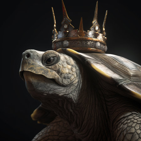 Tortoise in a crown on a black background. 3d renderの素材