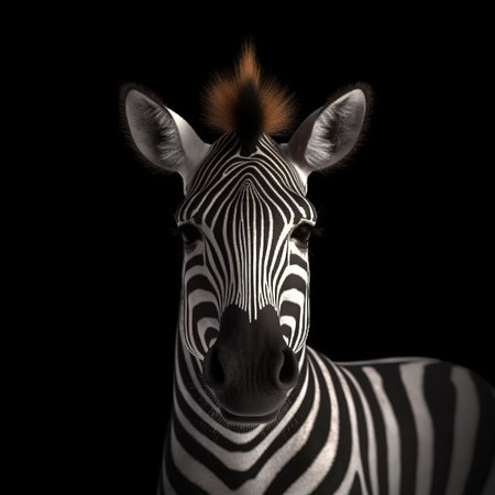 Portrait of zebra on a black background.の素材