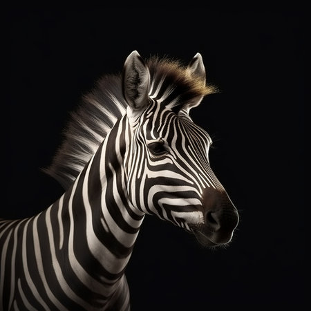Portrait of a zebra on a black background. Studio shot.の素材