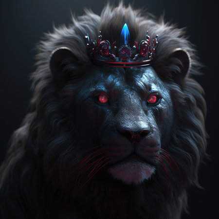 Lion king with a crown on his head. 3d renderingの素材