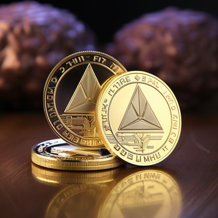 Ethereum cryptocurrency coin on a dark background. 3D Renderingの素材
