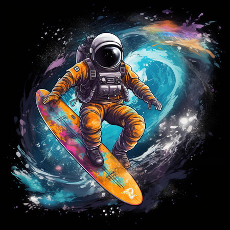 Astronaut in space. Cosmic background. Hand drawn illustration.の素材
