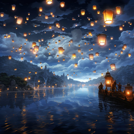 Floating lanterns in the sky at Wat Phra That Doi Suthep, Chiang Mai, Thailandの素材