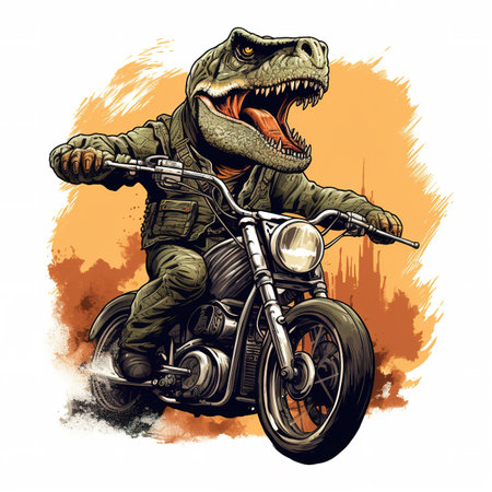 Tyrannosaurus rex on a motorcycle.  illustration.の素材