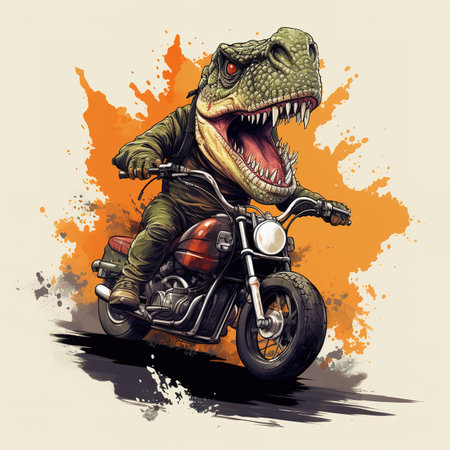 Tyrannosaurus rex rides a motorbike. Grunge illustration.の素材