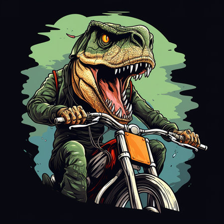 Tyrannosaurus rex on a motorcycle. illustration.の素材