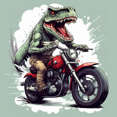 Tyrannosaurus Rex on a red motorcycle. illustration.の素材
