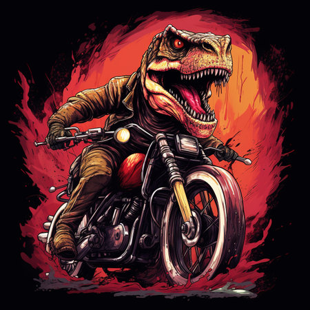 Tyrannosaurus Rex on a motorcycle. Grunge illustrationの素材