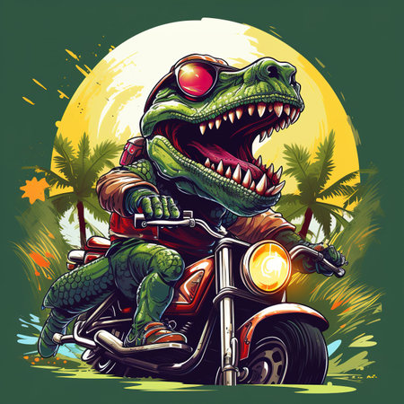 Crocodile on a motorcycle. Colorful illustration.の素材