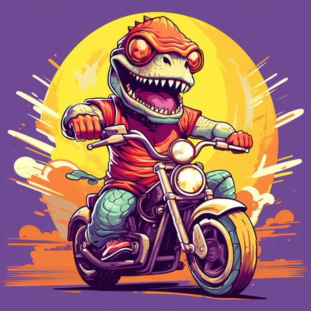 Funny monster on a motorcycle. illustration. Cartoon character.の素材