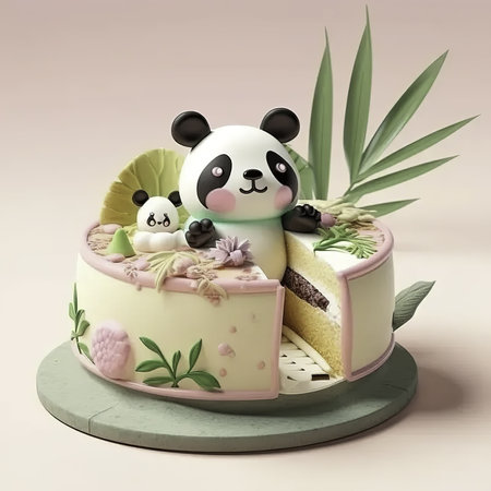 Cute panda bear on a cake. 3D rendering.の素材