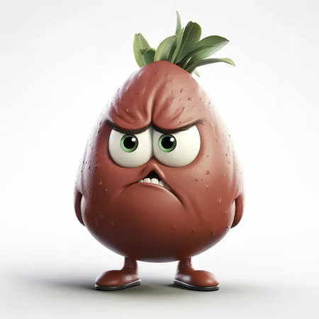 Cartoon character of a watermelon with a sad expression on his faceの素材