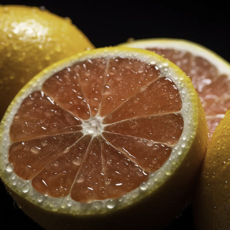 Citrus fruit: lemon, lime and grapefruit on black backgroundの素材