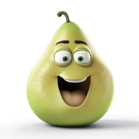Funny pear character on white background. 3d render illustration.の素材