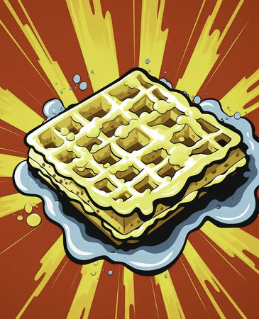 illustration of a waffle on a background of a comic book explosionの素材