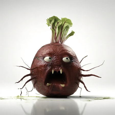 Surprised beetroot on white background. 3d illustration.の素材
