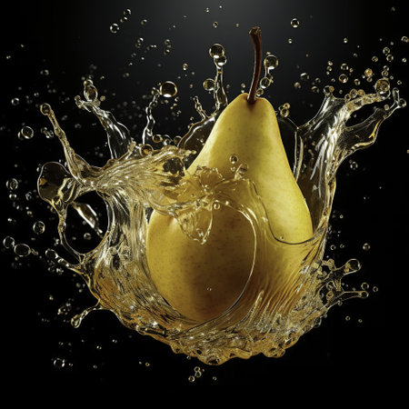 Pear in water splash, isolated on black background. 3d renderingの素材