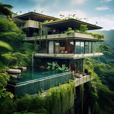 Modern house in the jungle of Bali, Indonesia. Toned.の素材