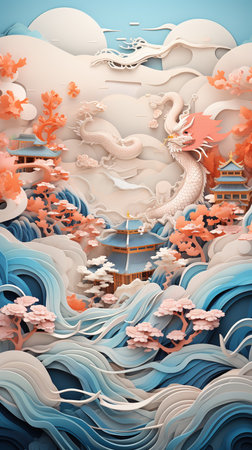 3D rendering of a fantasy landscape in the style of Chinese artの素材
