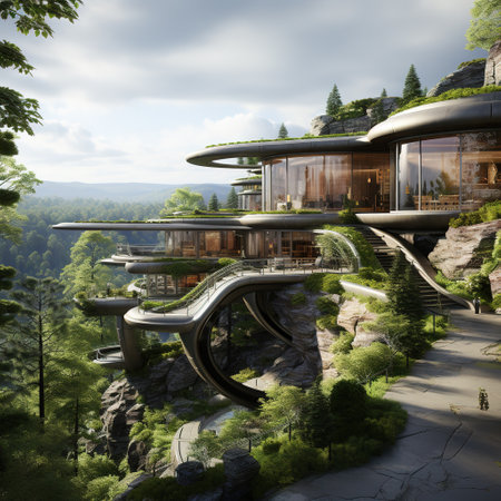 3d render of a modern house in the forest with a beautiful landscapeの素材
