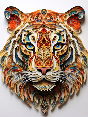 Lion head made of colorful paper on white background, Thailand.の素材