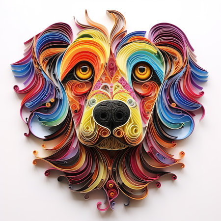 Colorful dog head with abstract pattern on white background. 3d illustrationの素材