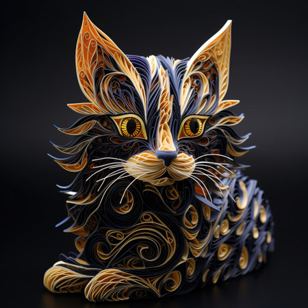 Cat made of wood on a black background. 3d illustration.の素材