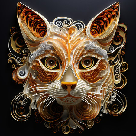 Illustration of a cat with a golden pattern on a black backgroundの素材