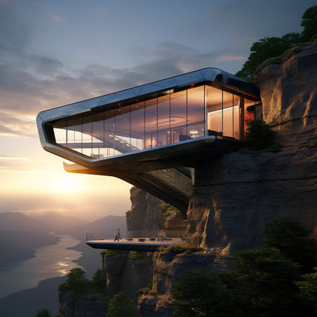 Modern building on the top of the cliff. 3d render.の素材